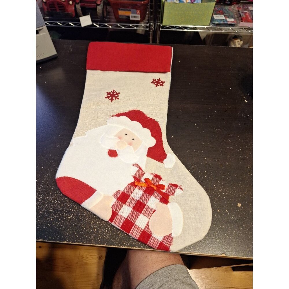 18" Santa Christmas Stocking – Classic Holiday Fireplace Decor – Red & White